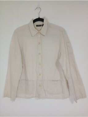 Willi Smith Womens Beige 100% Linen Button-Down Long Sleeve Shirt Jacket Size L